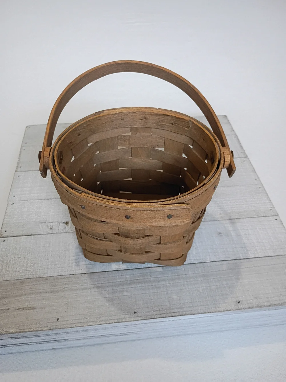 Vintage 1985 Longaberger 5 Inch Measuring Round Basket Swing Handle Signed NSP